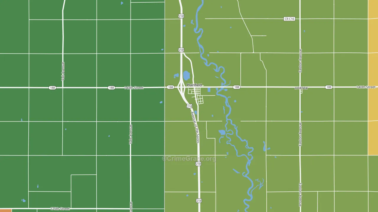 Plainfield, IA Map of Vandalism Rates
