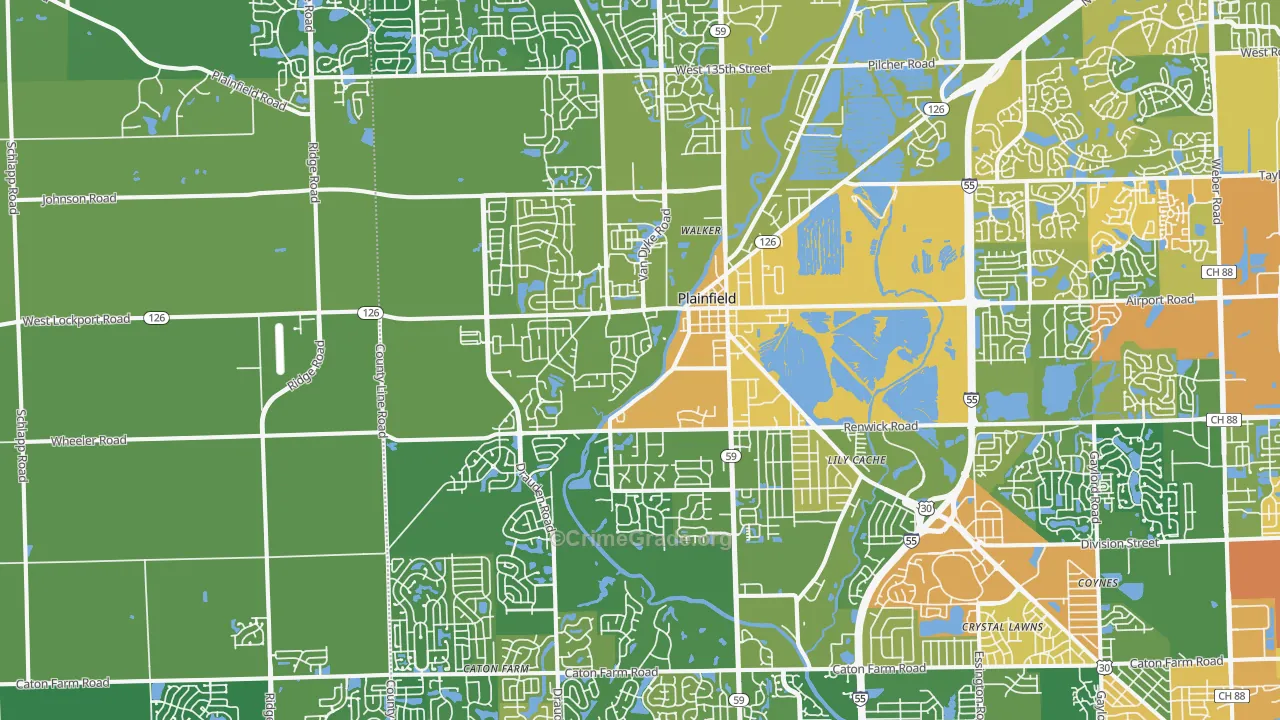 Plainfield, IL Map of Vandalism Rates