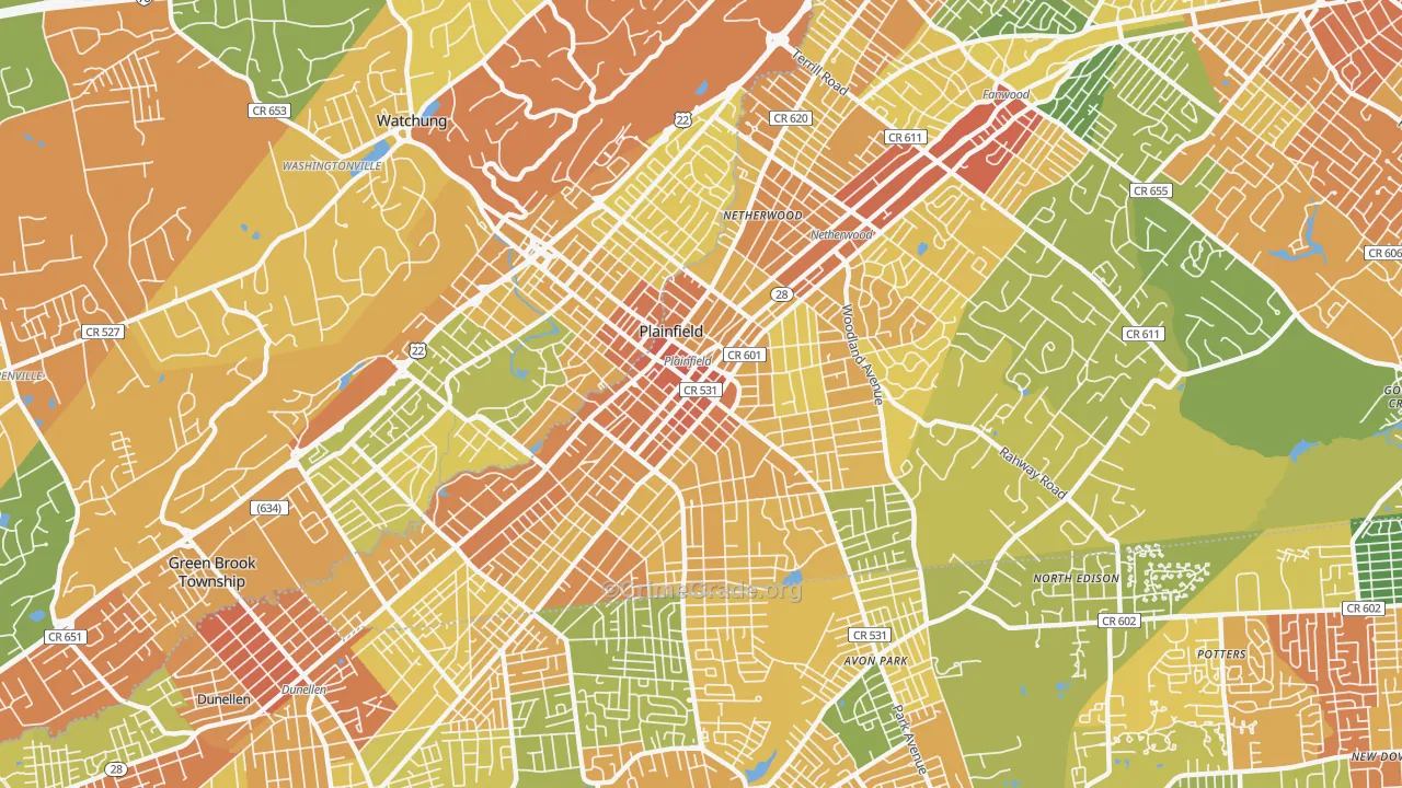 Plainfield, NJ Map of Vandalism Rates