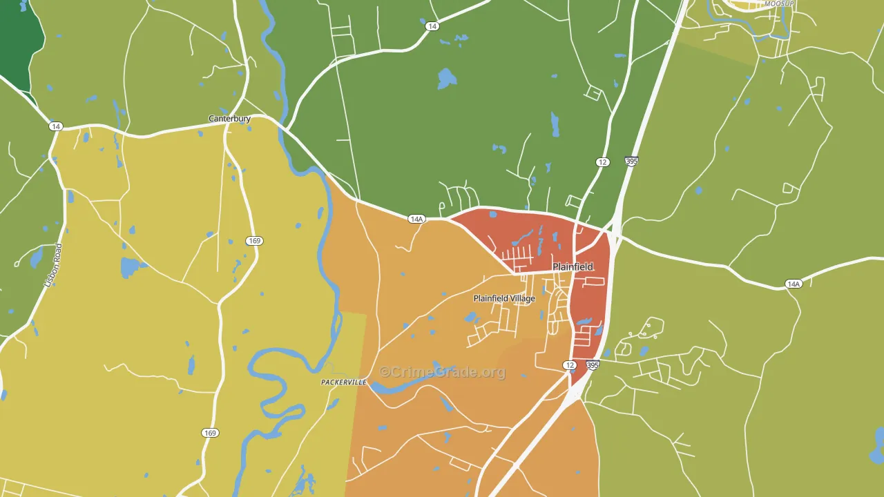 Plainfield Village, CT Map of Vandalism Rates
