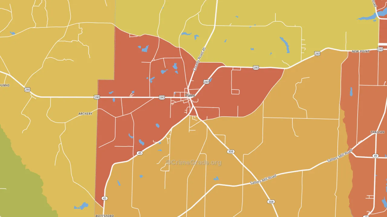Plains, GA Map of Vandalism Rates