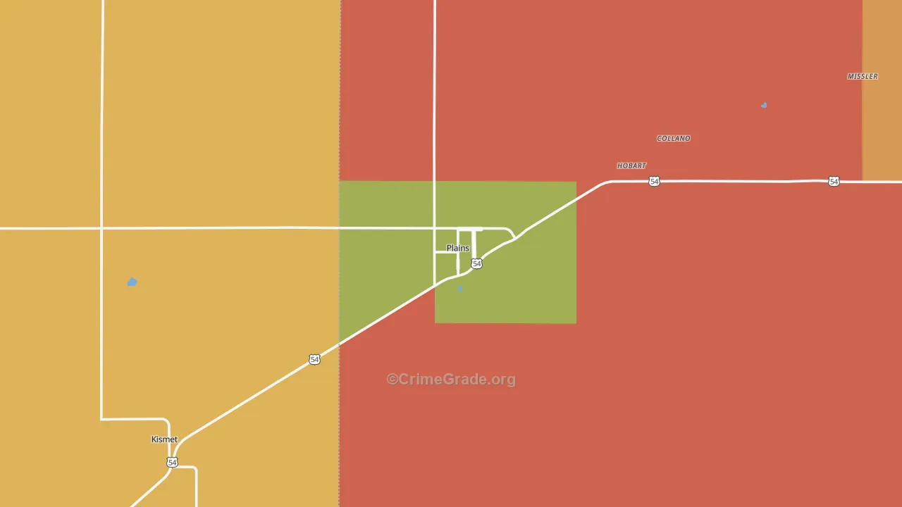 Plains, KS Map of Vandalism Rates