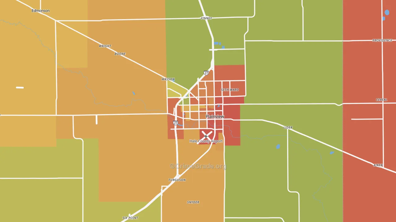 Plainview, TX Map of Vandalism Rates
