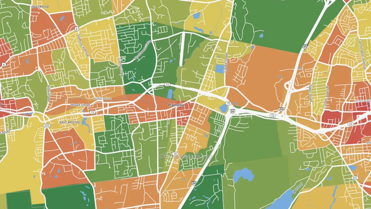 Plainville, CT Map of Vandalism Rates