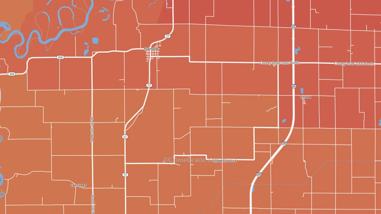 Plainville, IN Map of Vandalism Rates