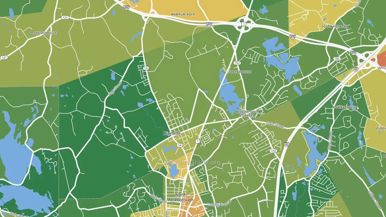 Plainville, MA Map of Vandalism Rates