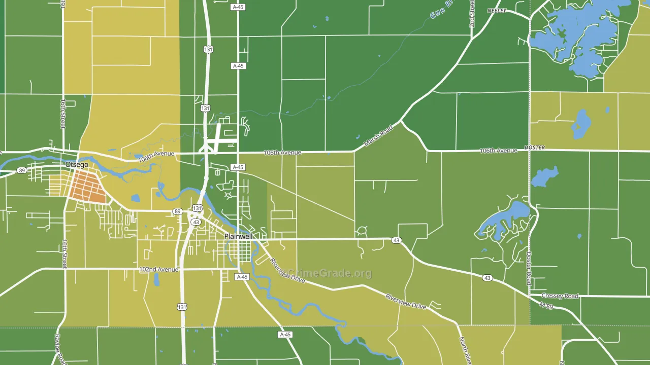Plainwell, MI Map of Vandalism Rates
