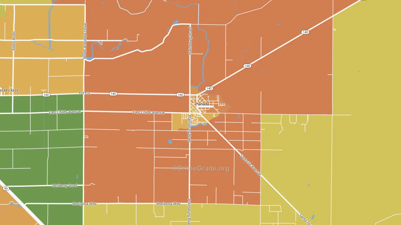 Planada, CA Map of Vandalism Rates