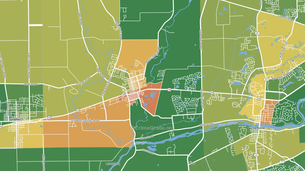 Plano, IL Map of Vandalism Rates