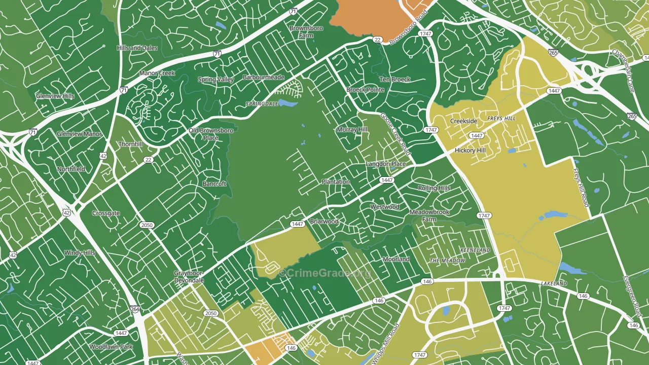 Plantation, KY Map of Vandalism Rates