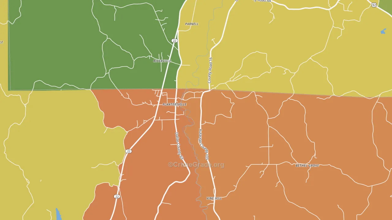 Plantersville, AL Map of Vandalism Rates