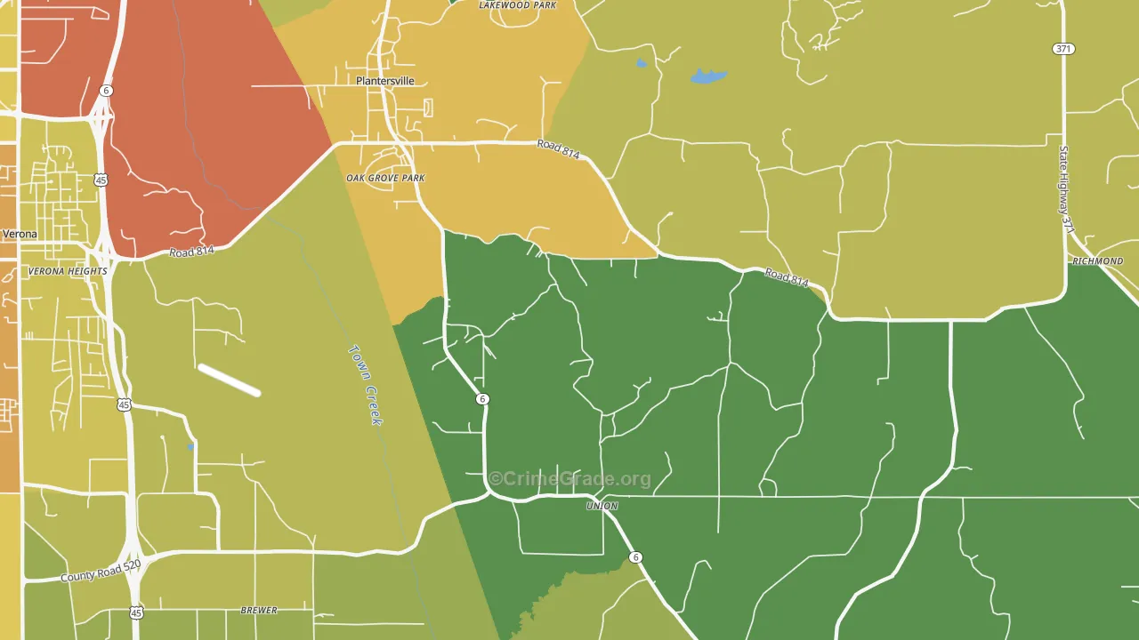 Plantersville, MS Map of Vandalism Rates