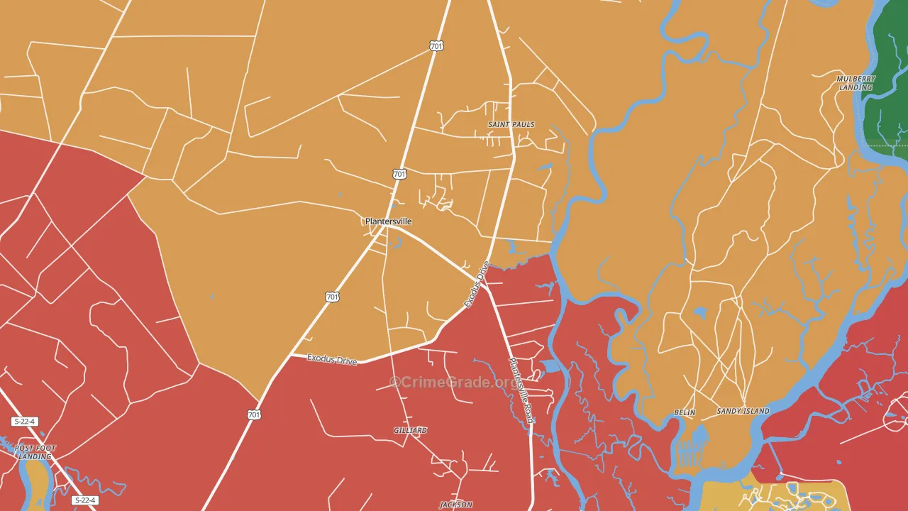 Plantersville, SC Map of Vandalism Rates