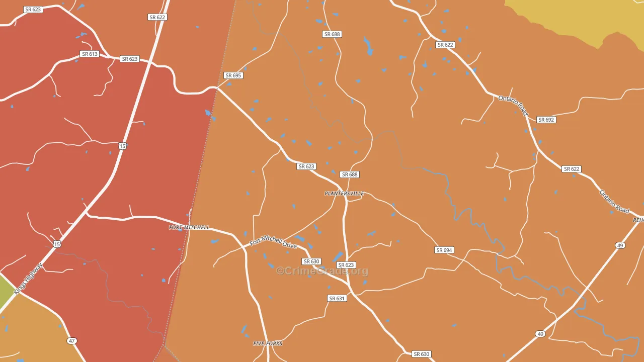 Plantersville, VA Map of Vandalism Rates