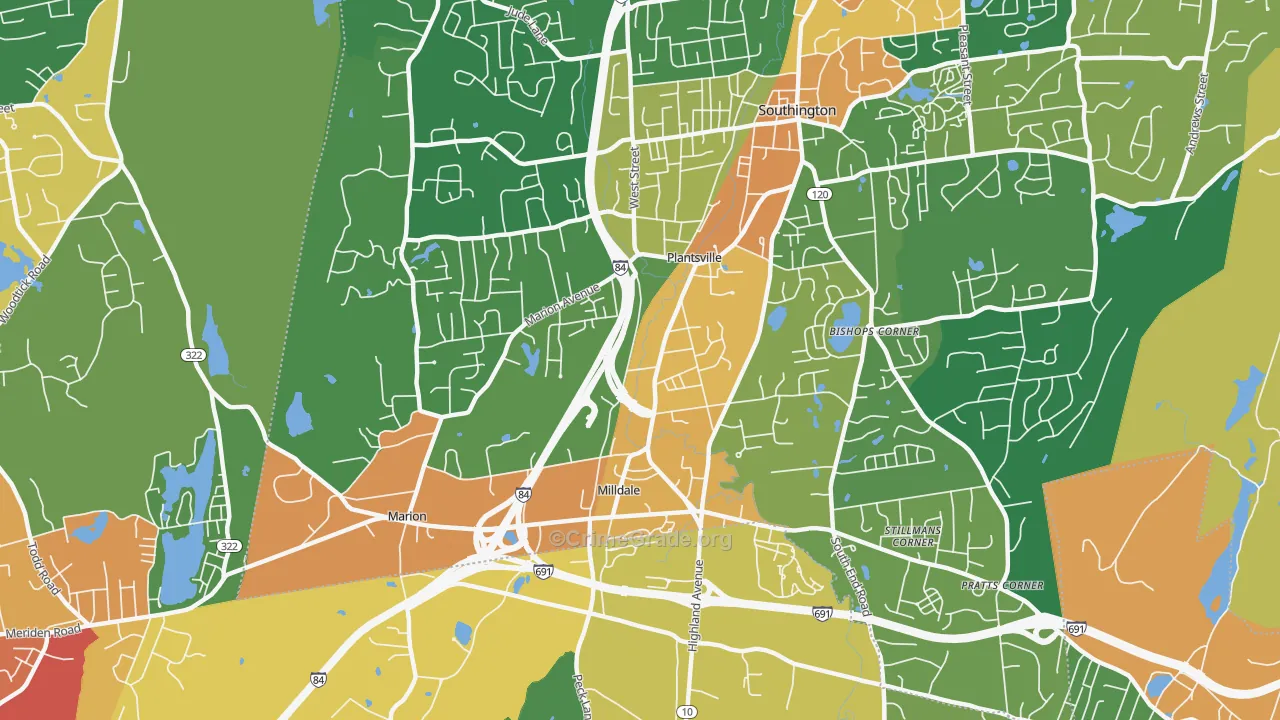 Plantsville, CT Map of Vandalism Rates