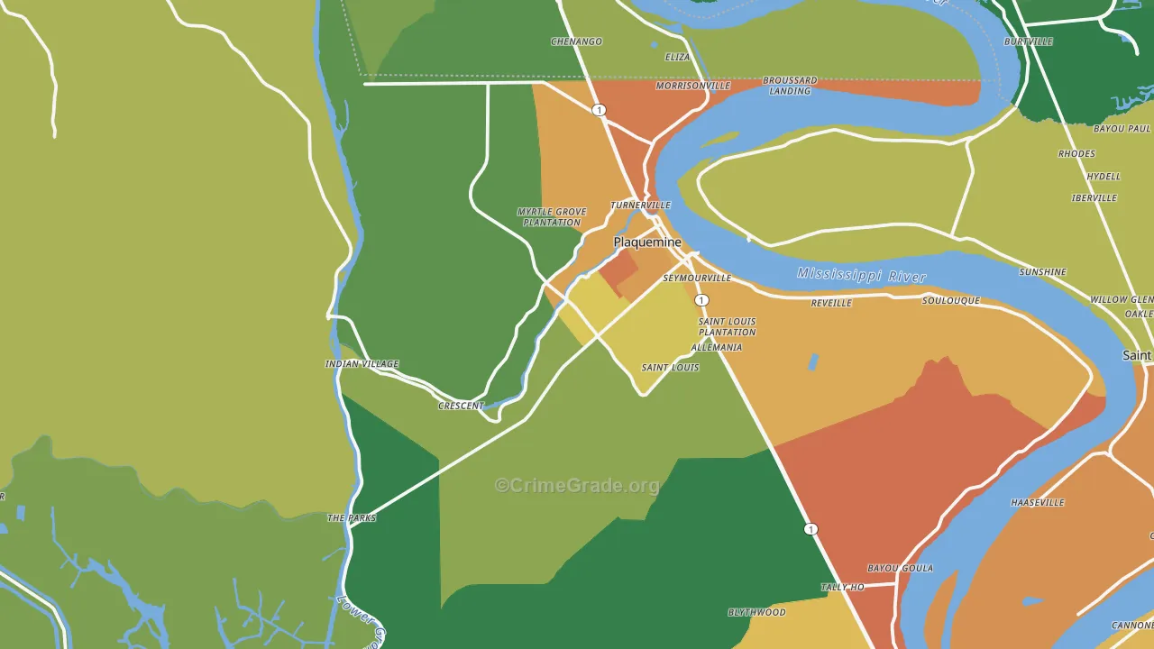 Plaquemine, LA Map of Vandalism Rates