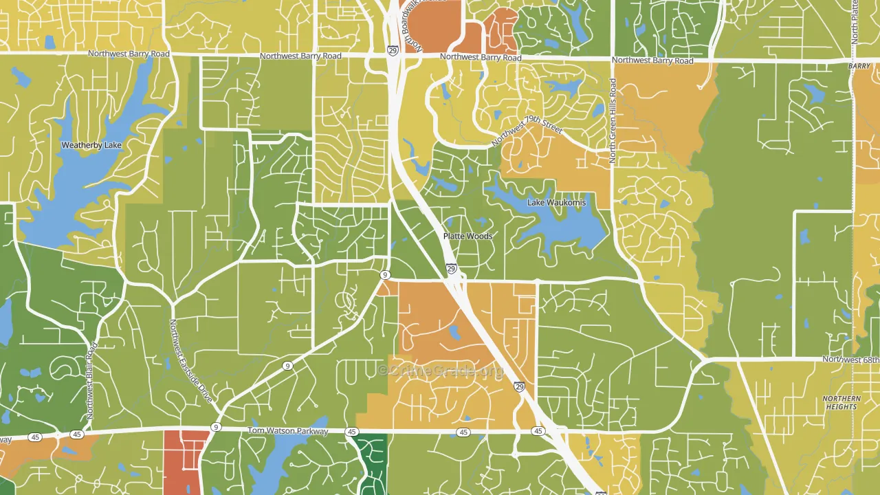 Platte Woods, MO Map of Vandalism Rates