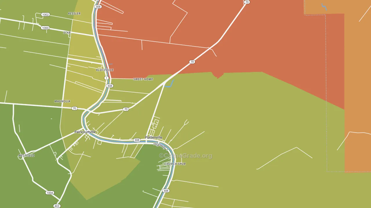 Plattenville, LA Map of Vandalism Rates