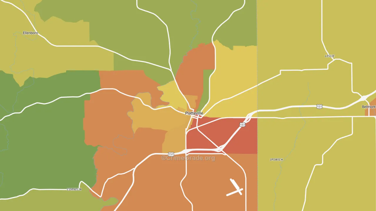 Platteville, WI Map of Vandalism Rates