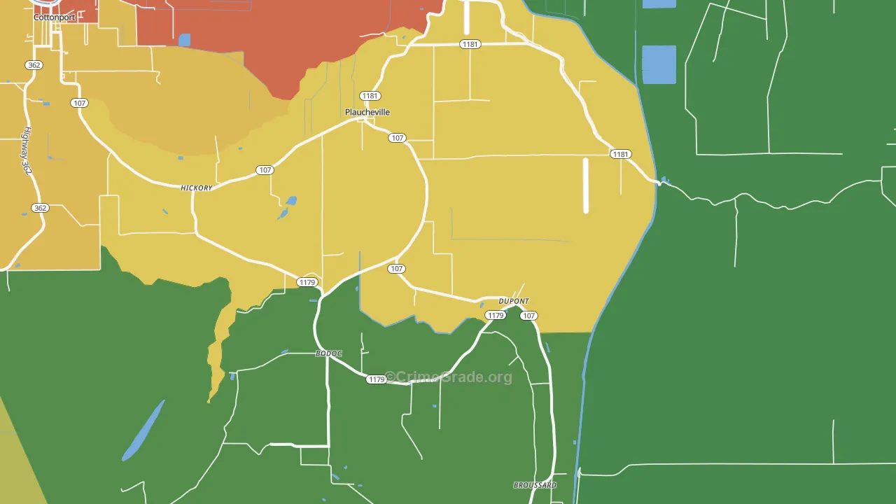 Plaucheville, LA Map of Vandalism Rates