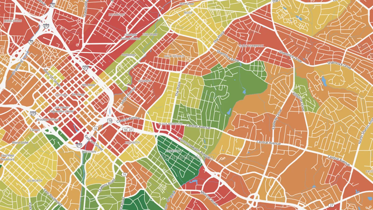 Plaza Midwood, Charlotte, NC Map of Vandalism Rates