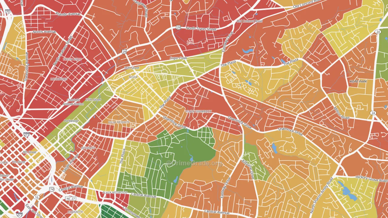 Plaza-Shamrock, Charlotte, NC Map of Vandalism Rates