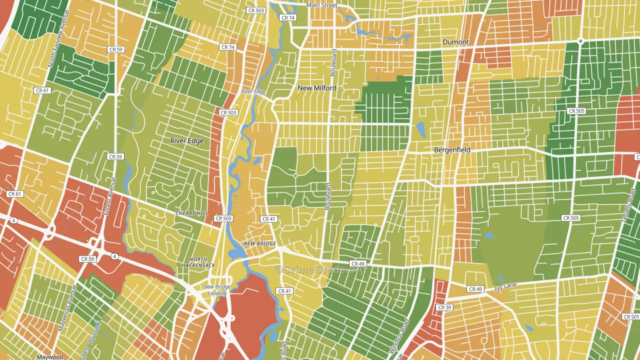 Pleasant Acres, New Milford, NJ Map of Vandalism Rates