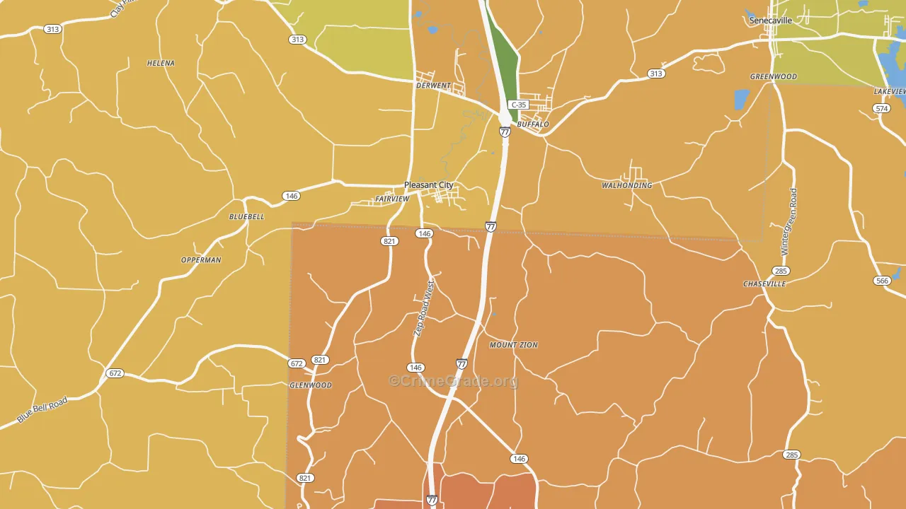 Pleasant City, OH Map of Vandalism Rates