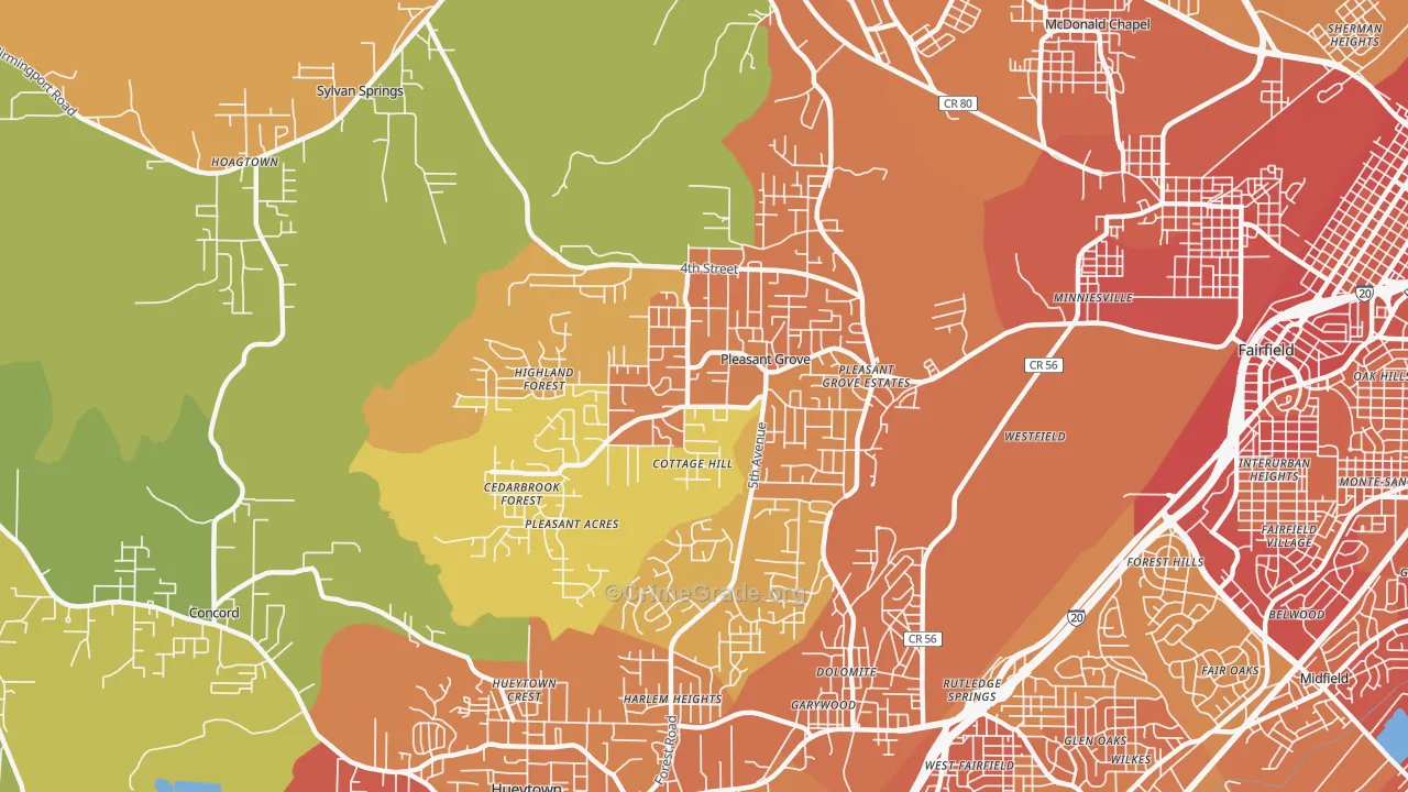 Pleasant Grove, AL Map of Vandalism Rates
