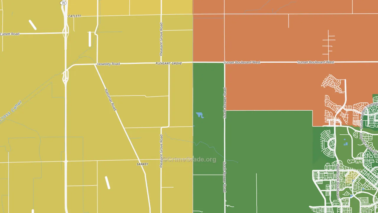 Pleasant Grove, CA Map of Vandalism Rates
