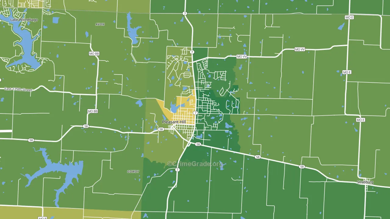 Pleasant Hill, MO Map of Vandalism Rates