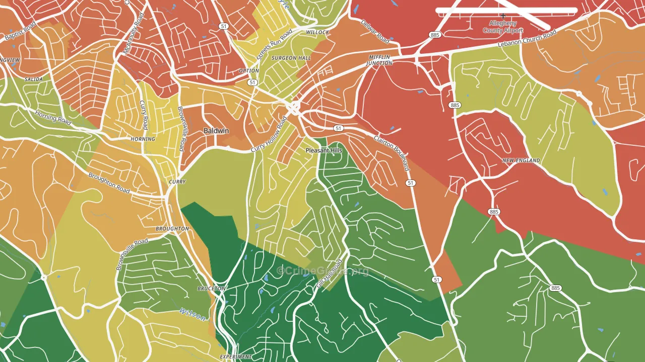 Pleasant Hills, PA Map of Vandalism Rates