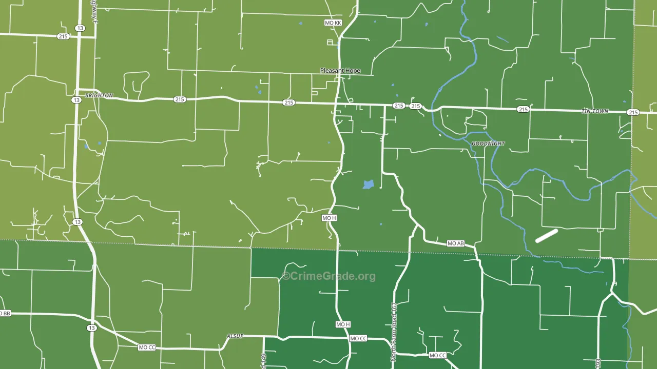 Pleasant Hope, MO Map of Vandalism Rates
