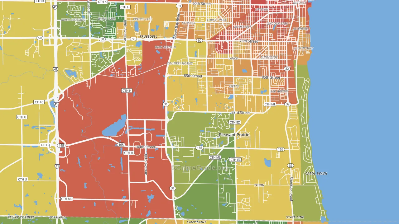 Pleasant Prairie, WI Map of Vandalism Rates