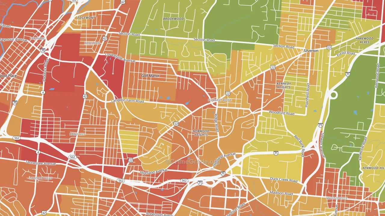 Pleasant Ridge, Cincinnati, OH Map of Vandalism Rates