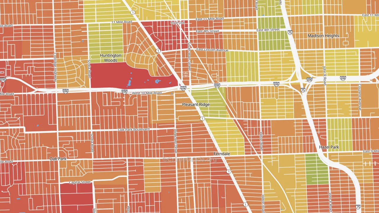 Pleasant Ridge, MI Map of Vandalism Rates