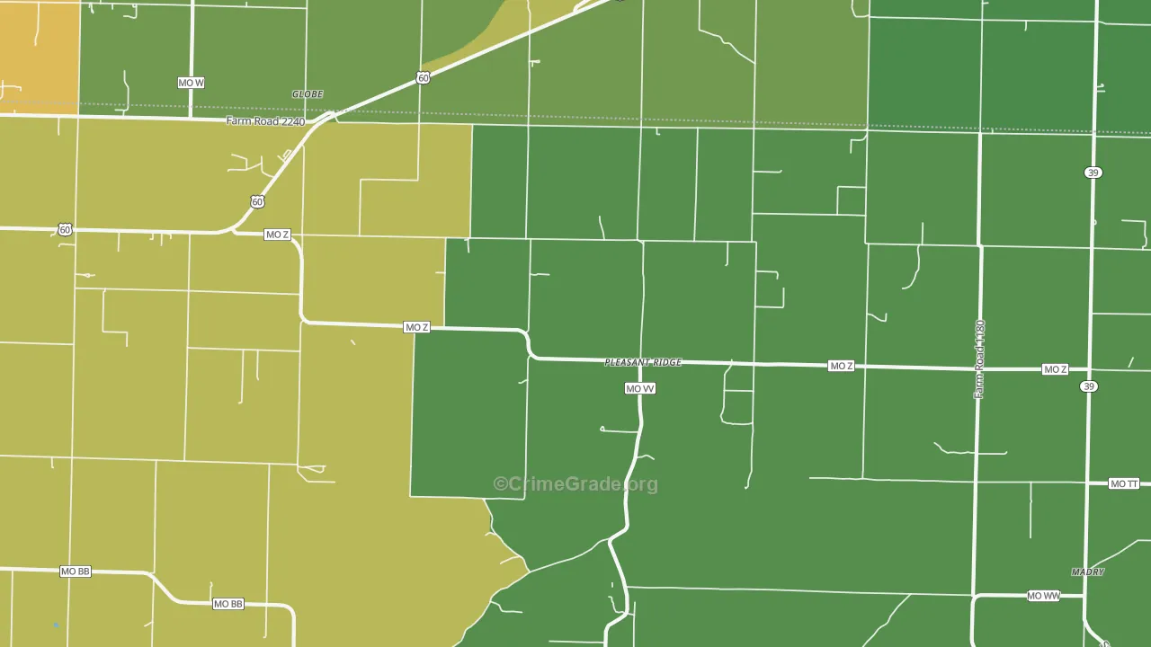 Pleasant Ridge, MO Map of Vandalism Rates