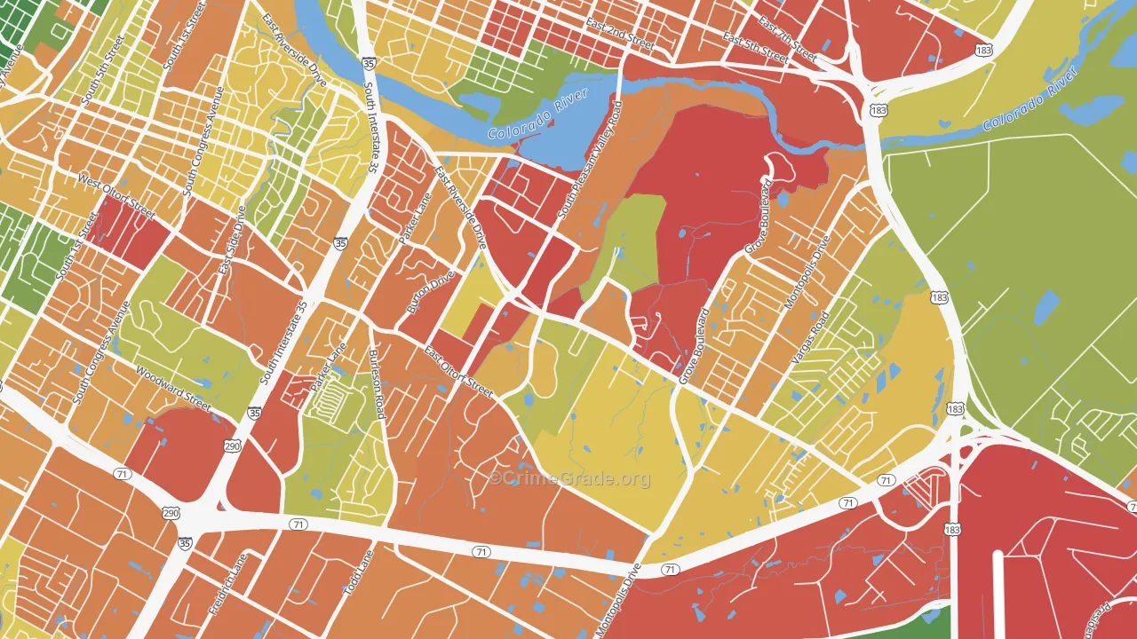 Pleasant Valley, Austin, TX Map of Vandalism Rates