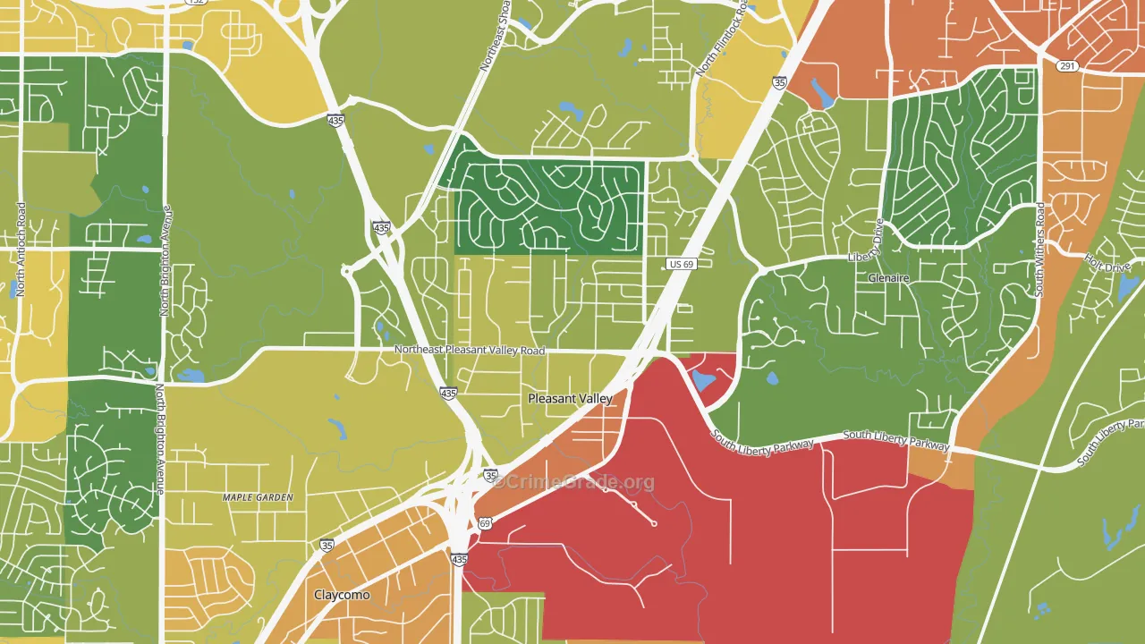 Pleasant Valley, MO Map of Vandalism Rates