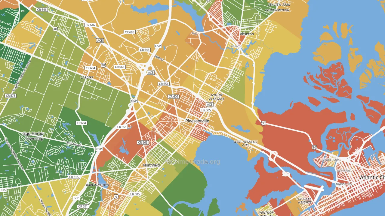 Pleasantville, NJ Map of Vandalism Rates