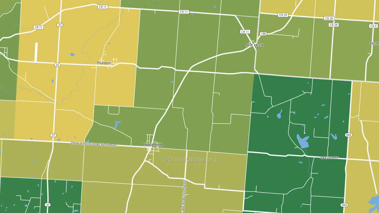 Pleasantville, OH Map of Vandalism Rates