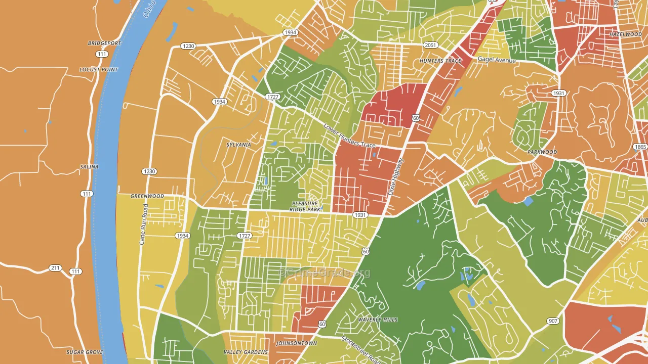 Pleasure Ridge Park, Louisville, KY Map of Vandalism Rates