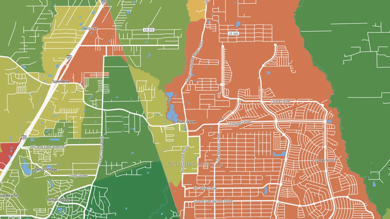 Plum Grove, TX Map of Vandalism Rates