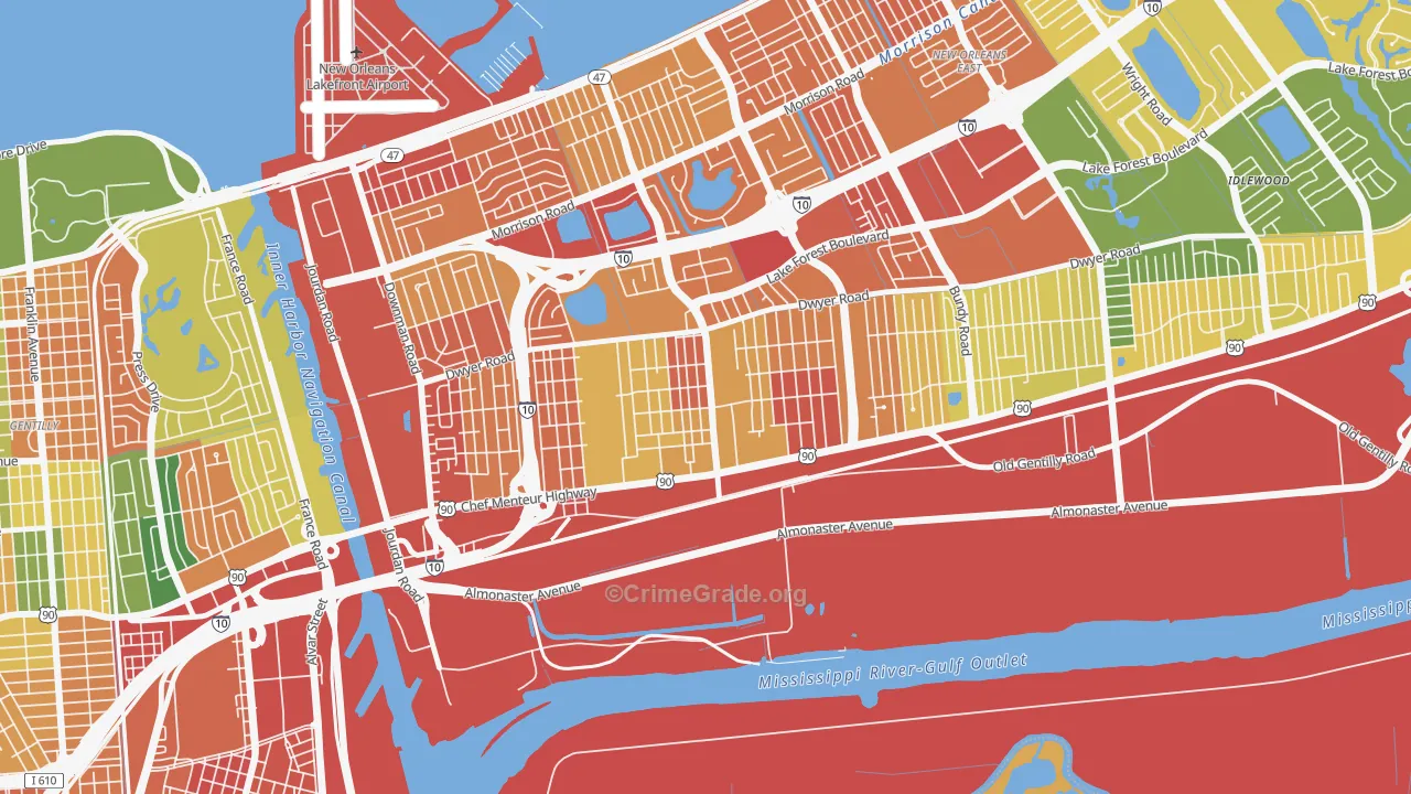 Plum Orchard, New Orleans, LA Map of Vandalism Rates