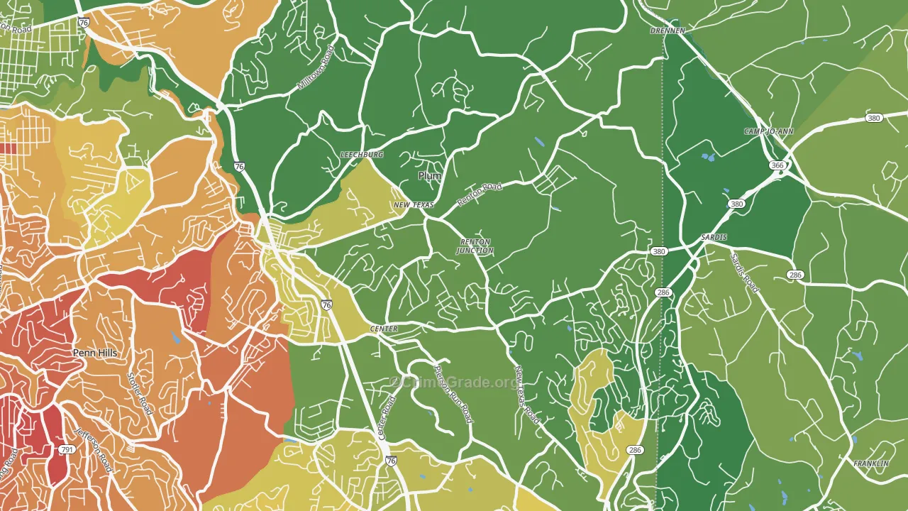 Plum, PA Map of Vandalism Rates