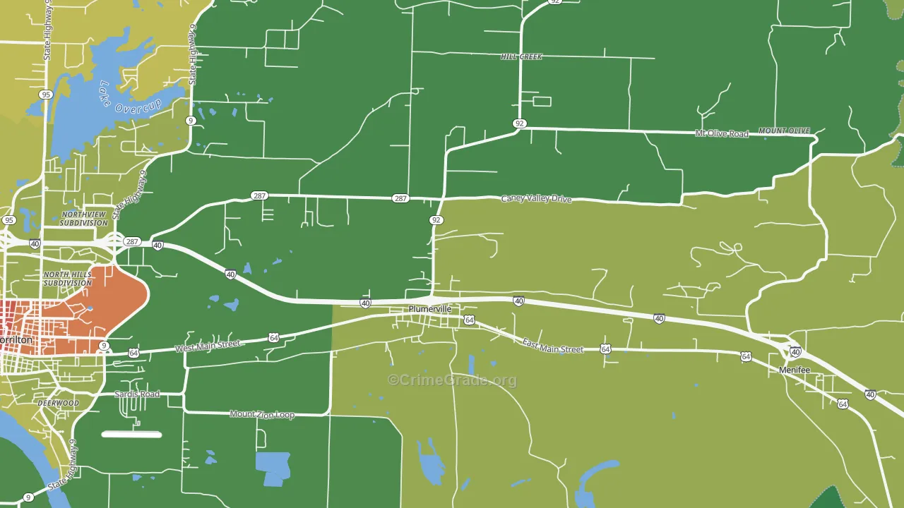 Plumerville, AR Map of Vandalism Rates