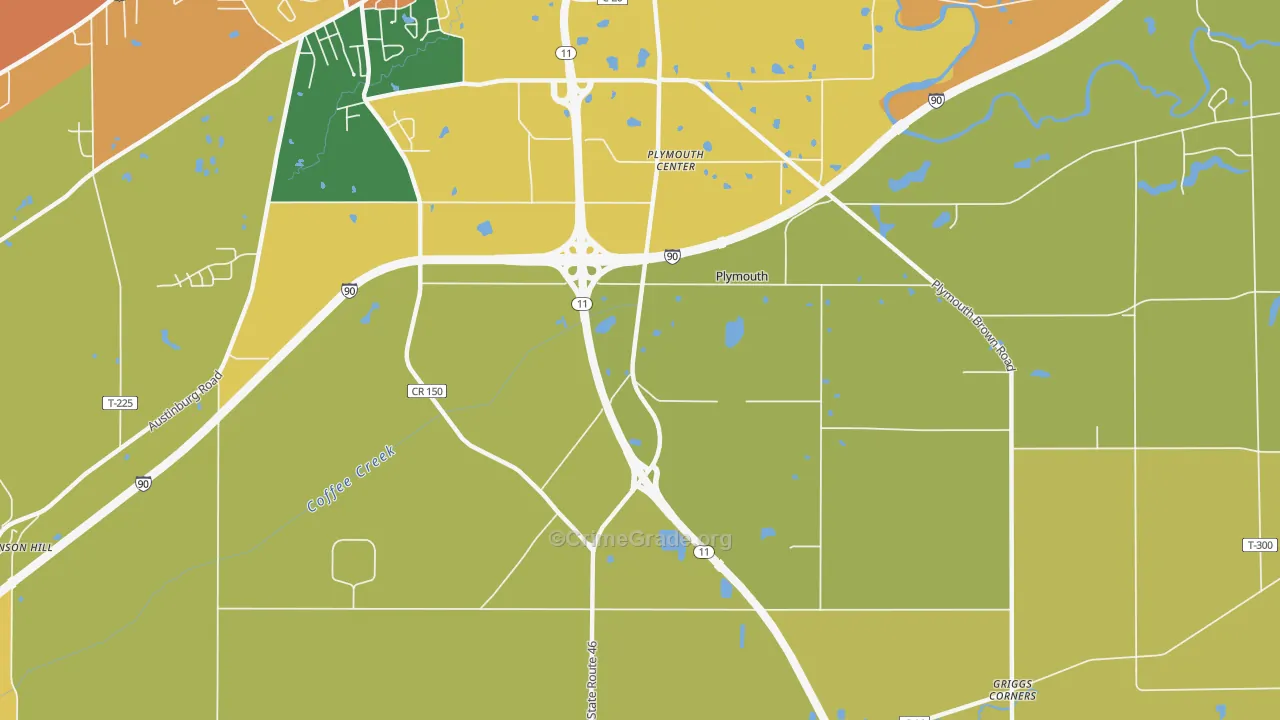 Plymouth Center, OH Map of Vandalism Rates