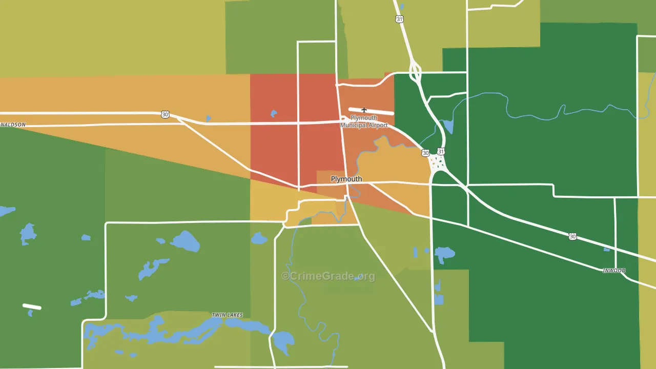Plymouth, IN Map of Vandalism Rates