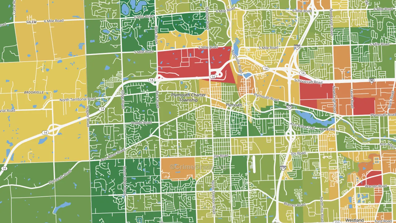 Plymouth, MI Map of Vandalism Rates