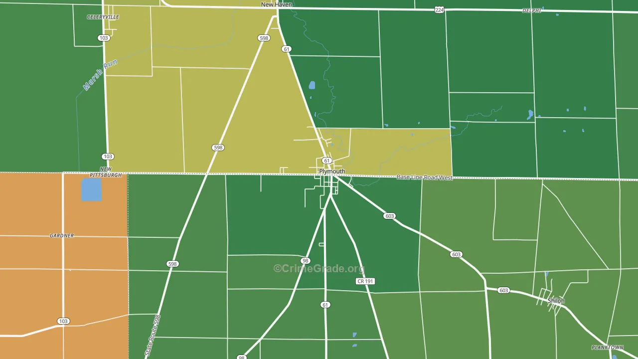 Plymouth, OH Map of Vandalism Rates